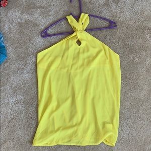 Yellow keyhole neck criss cross back top